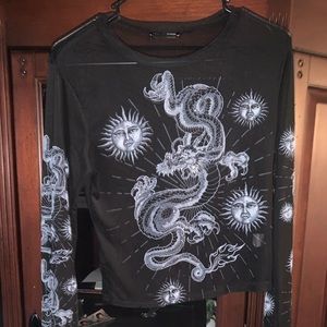 Black long sleeve mesh top w/ dragon design